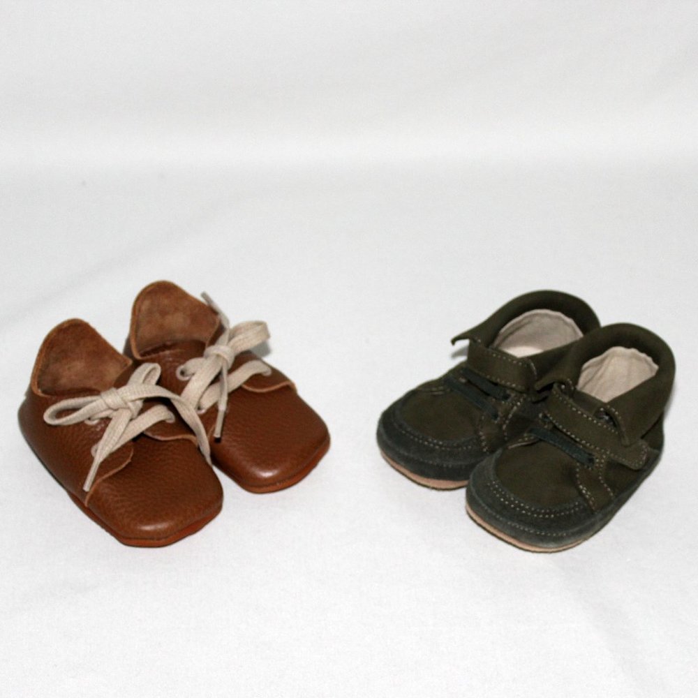 Robeez & Ellabonna Green & Brown Size 6-9 Months Leather Baby Shoes Bundle